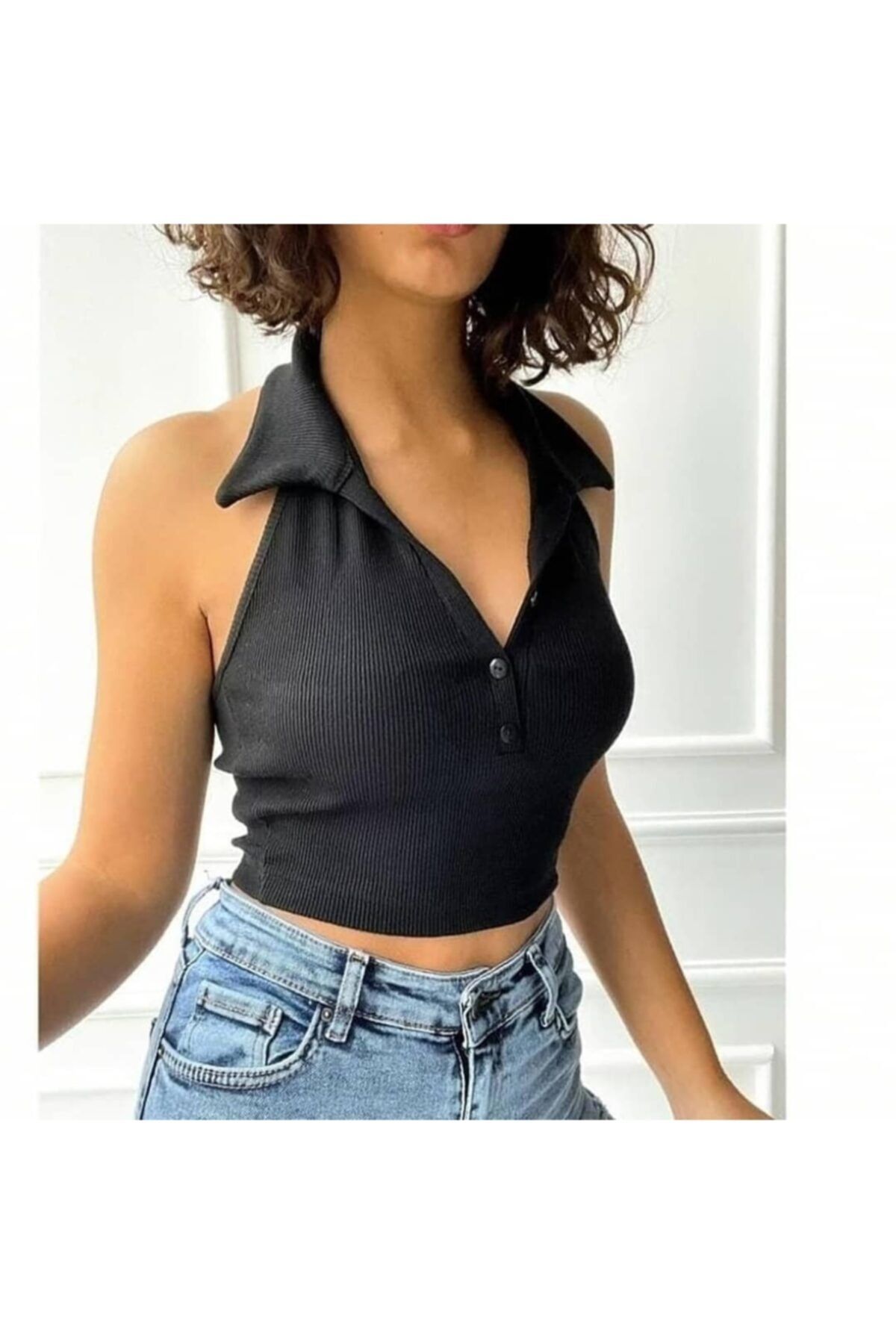 Siyah Crop Bluz