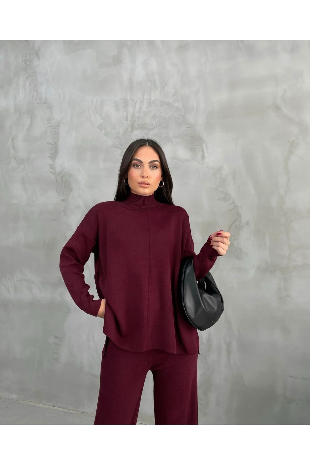 Bordo Balıkçı Yaka Triko Takım