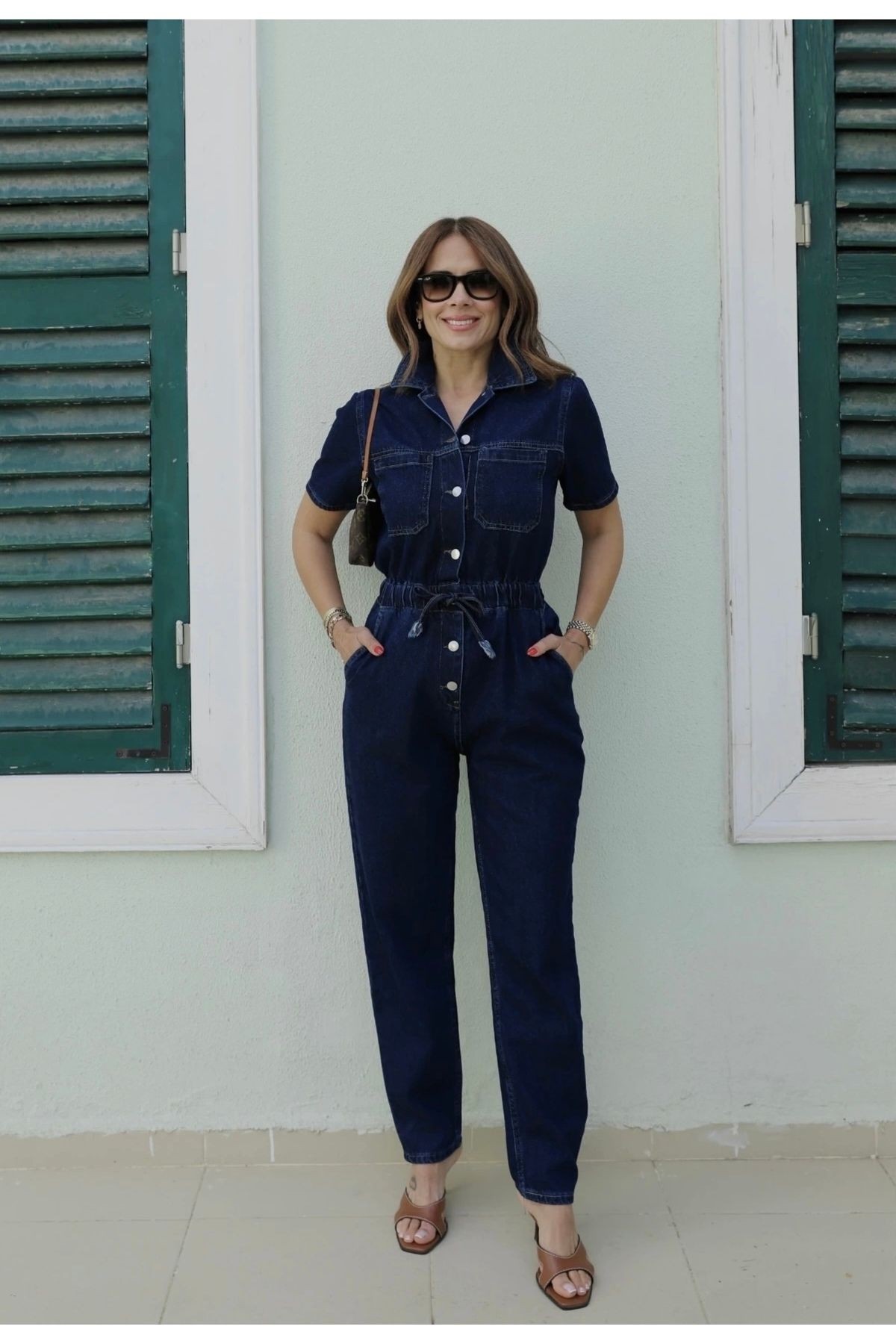 Lacivert Beli Lastikli Jean Tulum