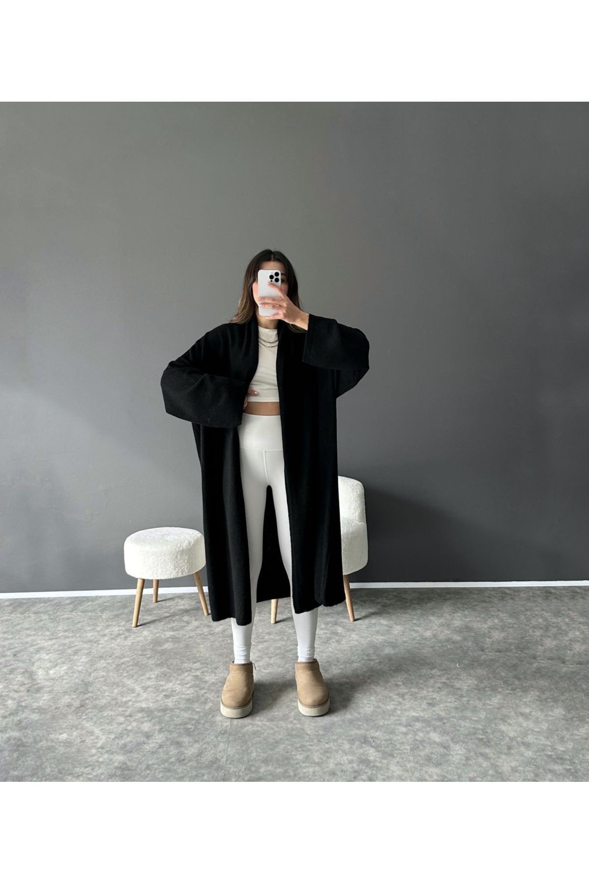 Siyah Oversize Uzun Hırka