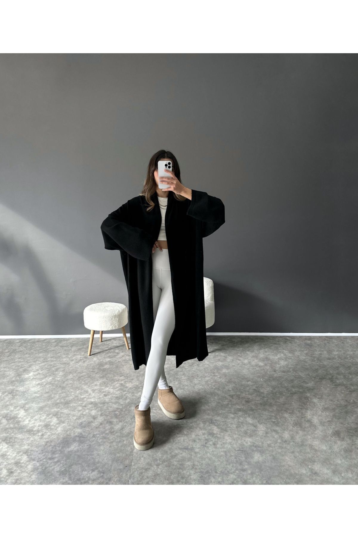 Siyah Oversize Uzun Hırka