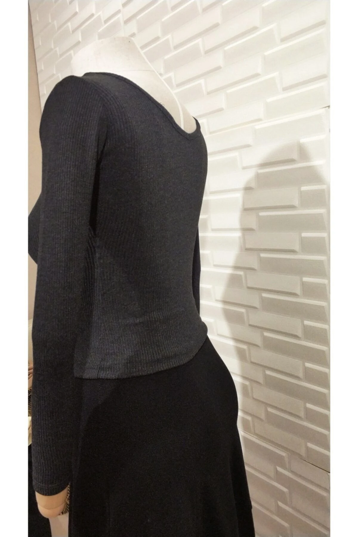 Kadın Antrasit Crop V Yaka Body