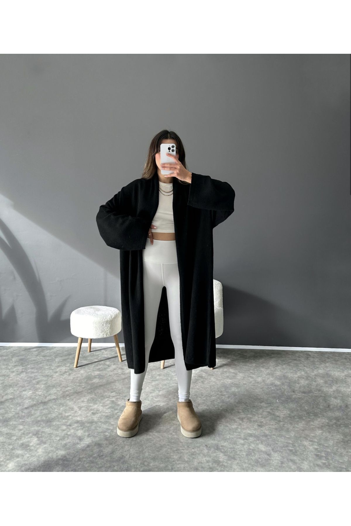 Siyah Oversize Uzun Hırka