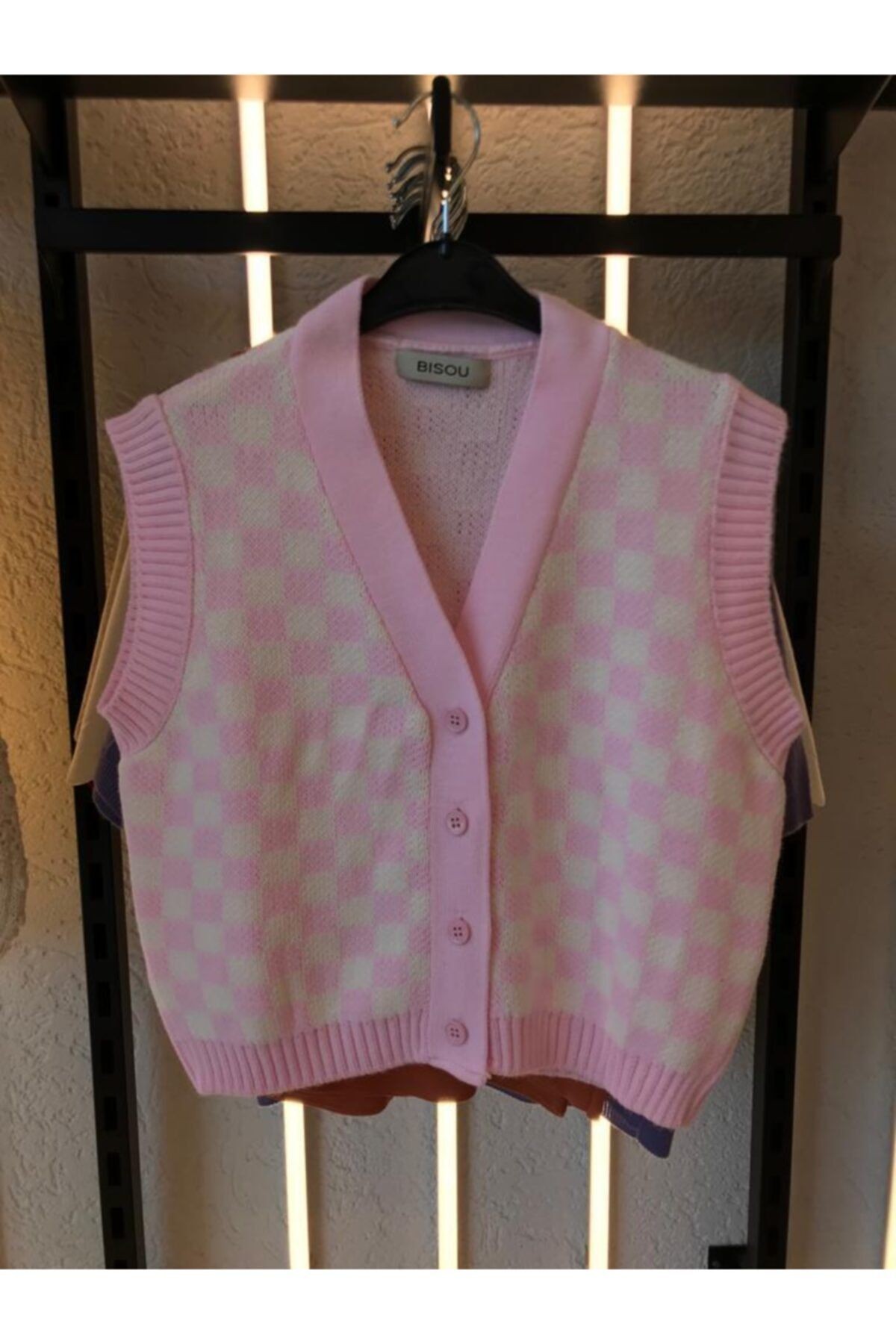 Pembe Kareli Süveter