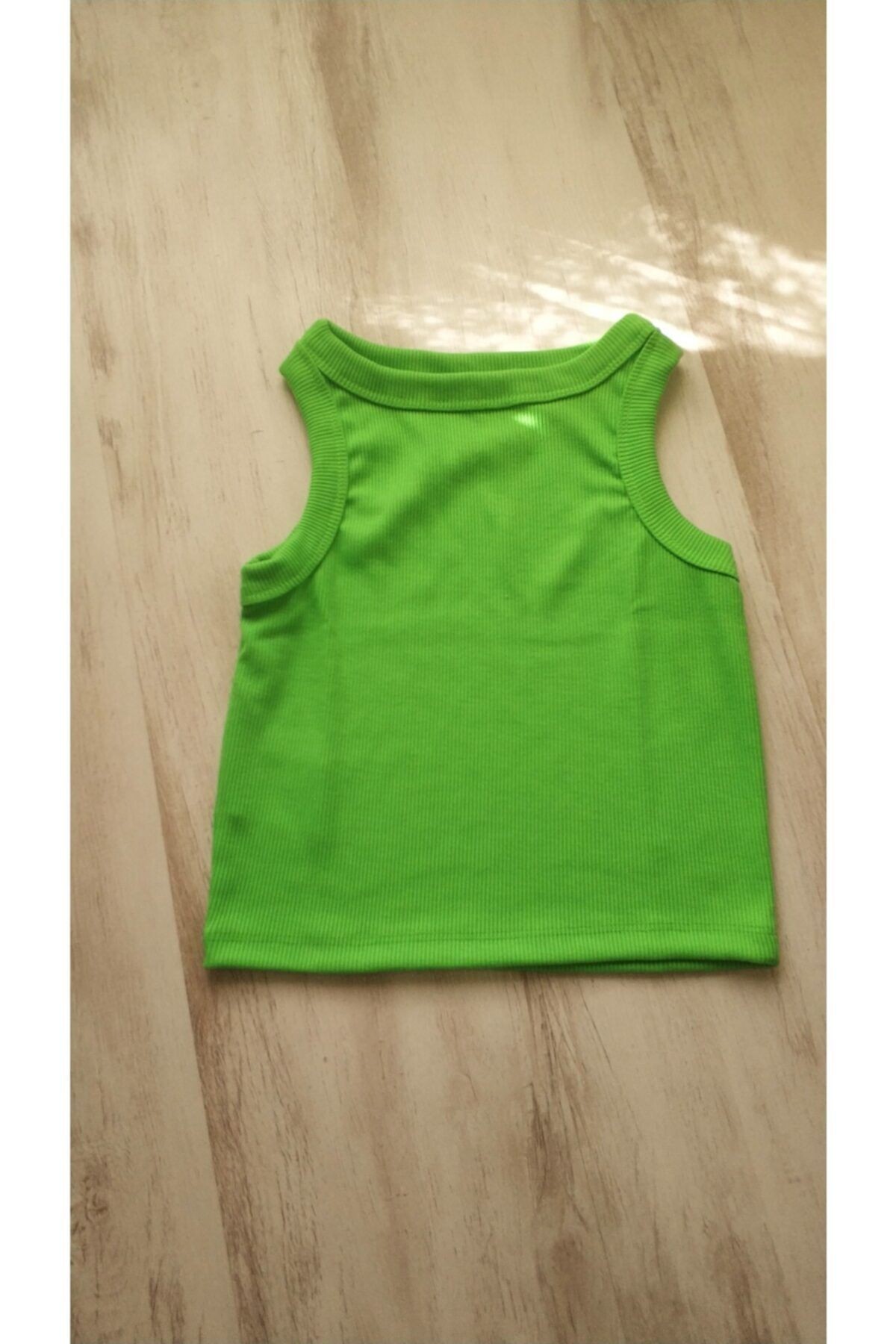 Yeşil Halter Yaka Fitilli Crop Bluz