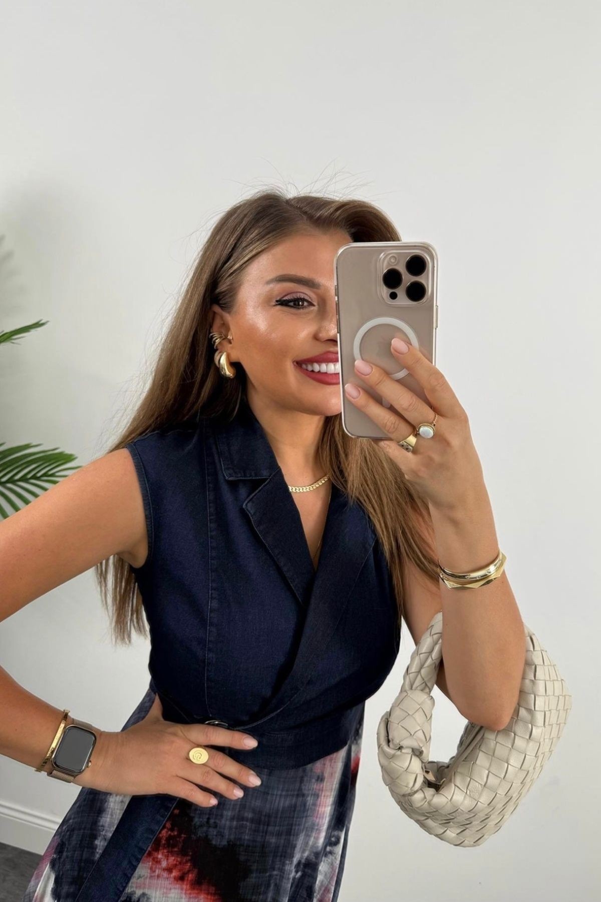 Lacivert Üstü Jean Altı Şifon Midi Boy Elbise