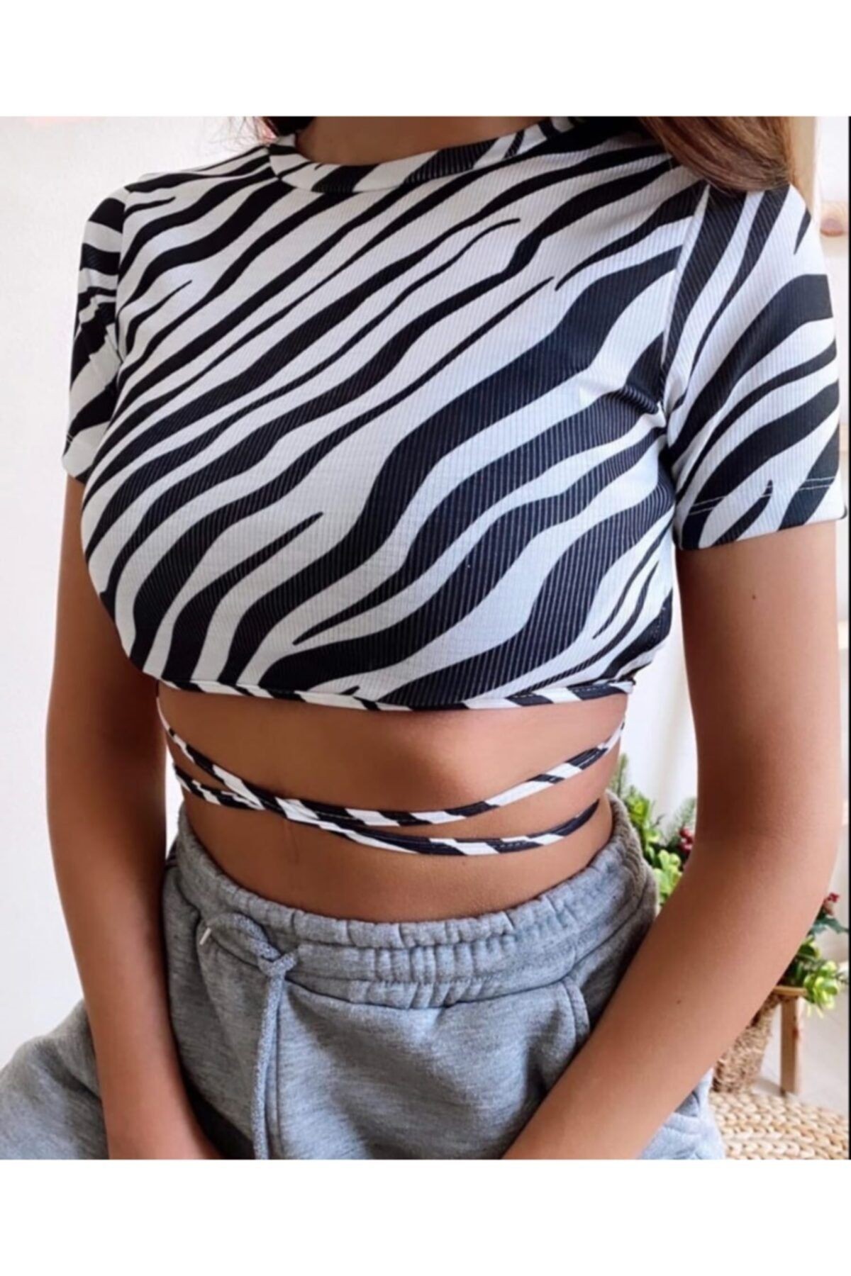 Zebra Desenli Crop Body