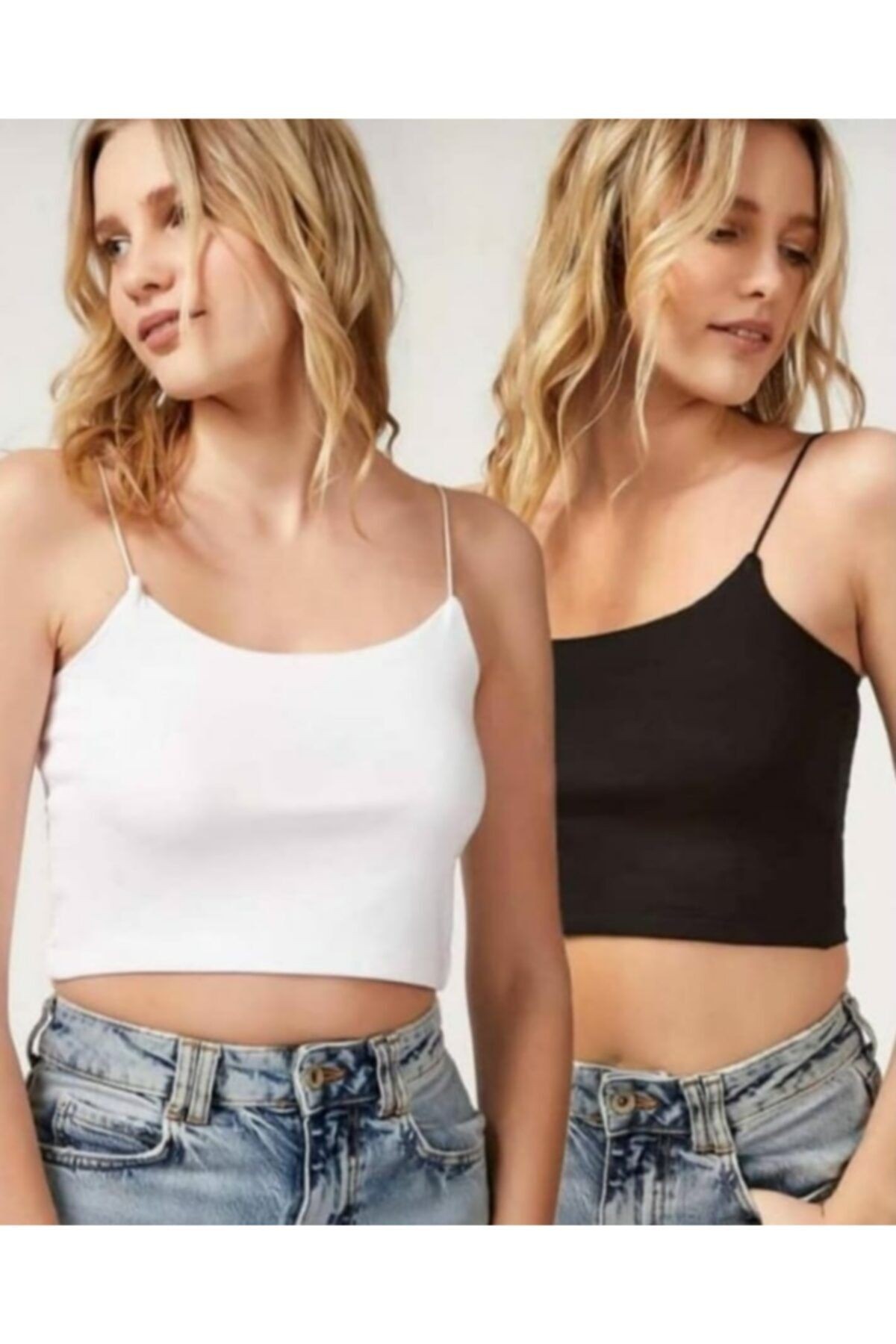 Ikili Takım Ip Askılı Crop Bluz