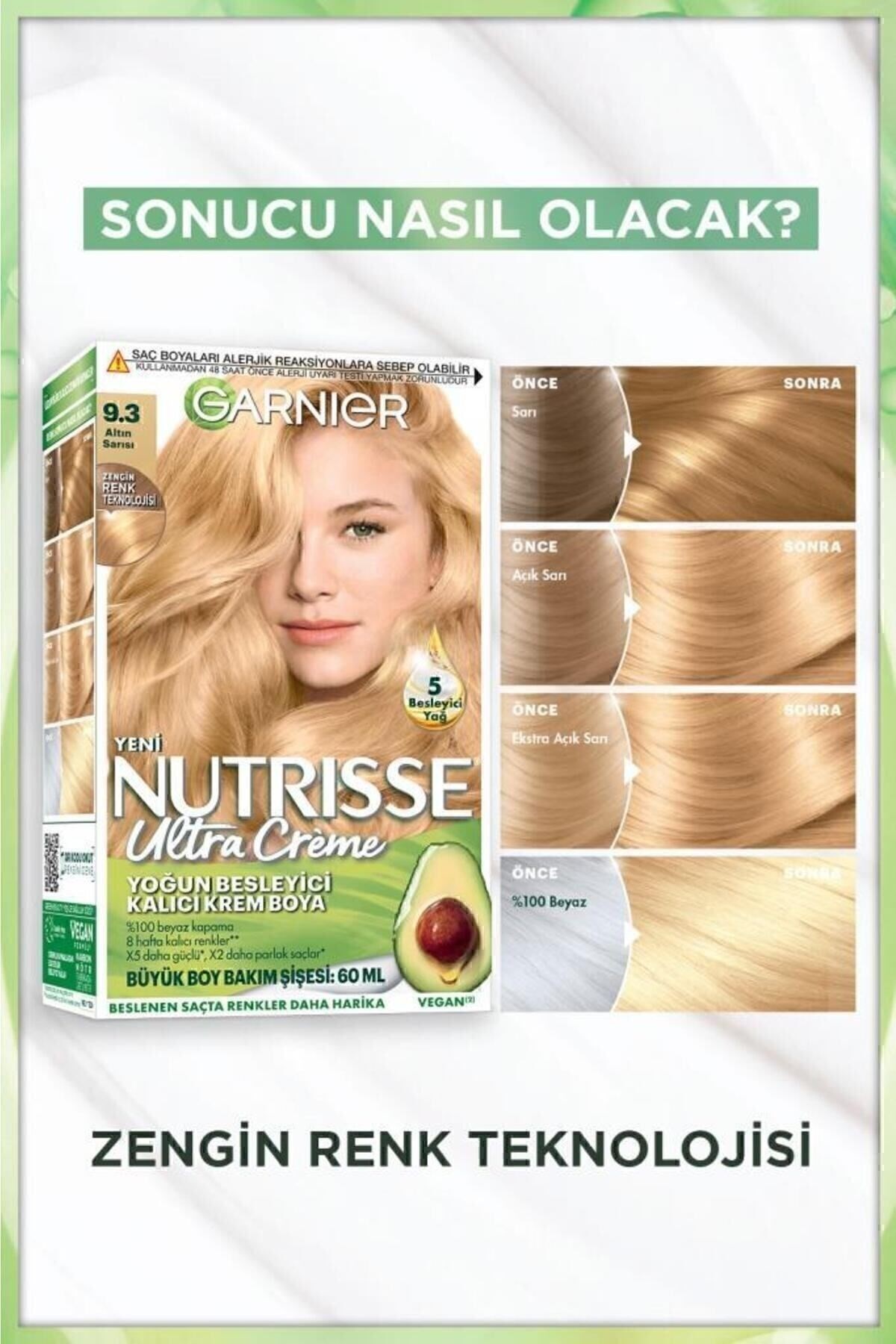 Garnier Nutrisse Yoğun Besleyici Kalıcı Krem Saç Boyası 9.3 Altın Sarısı