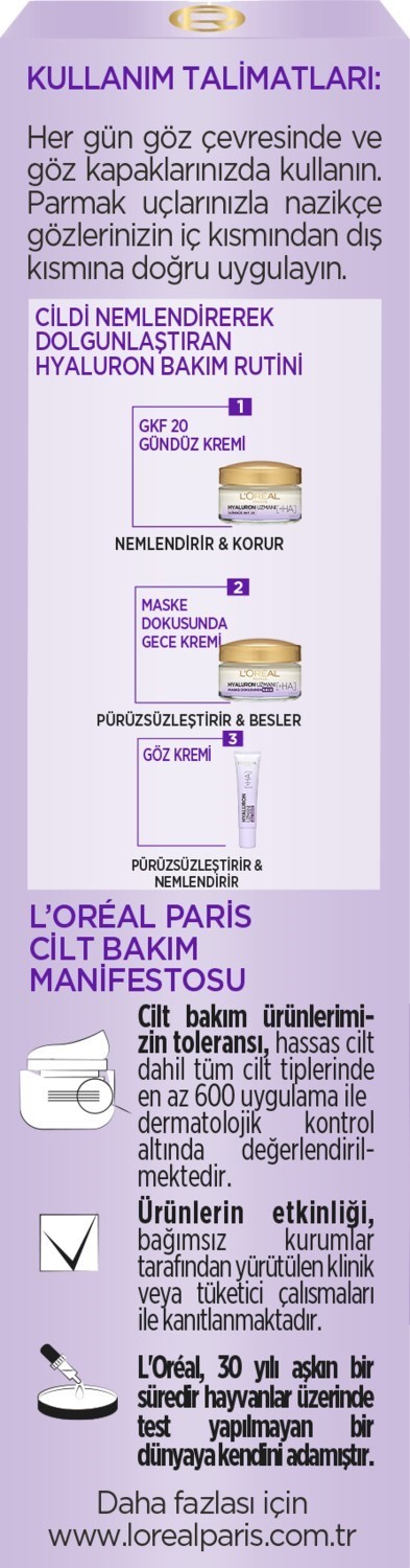 L'oréal Paris Hyaluron Uzmanı Cilt Dolgunlaştıran Nemlendirici Göz Kremi 15ML
