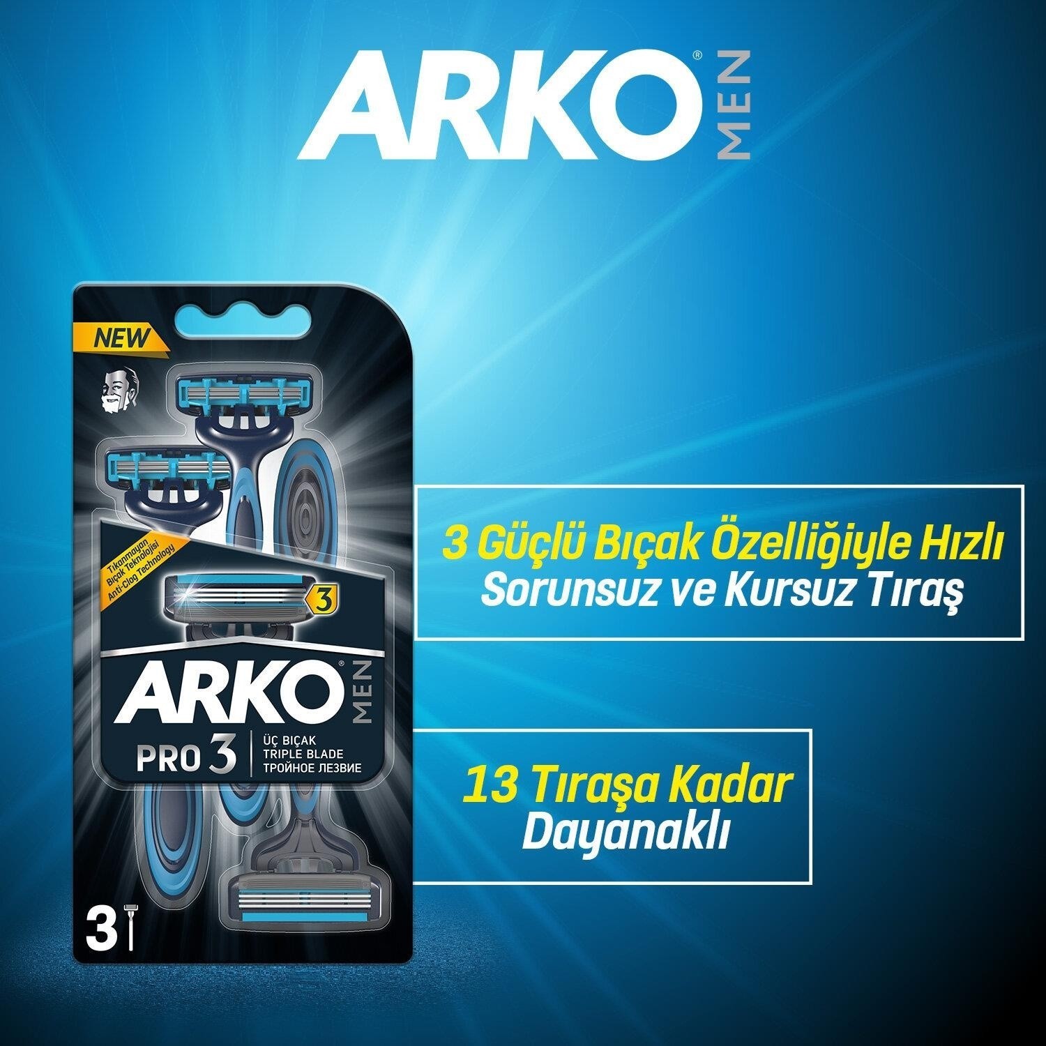 Arko Men Pro3 Tıraş Bıçağı T3 3'lü (2 Adet)