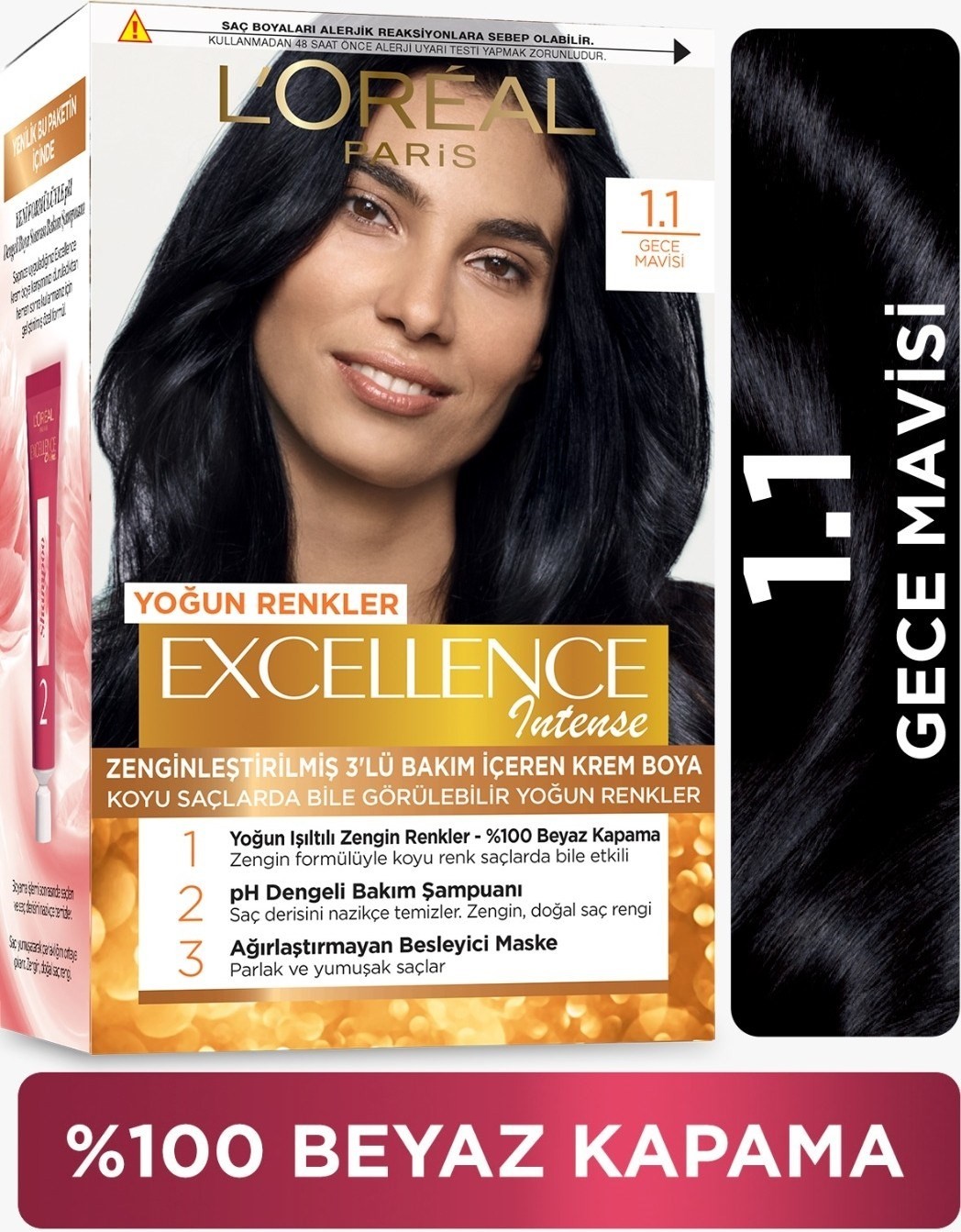 L'Oréal Paris Excellence Intense Saç Boyası - 1.1 Gece Mavisi