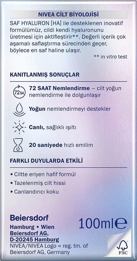 Nivea Hydra Skin Effect 20 Saniyede Anında Yüz Maskesi 100ml, Saf Hyaluron, 72 Saat Nemlendirme, Dol