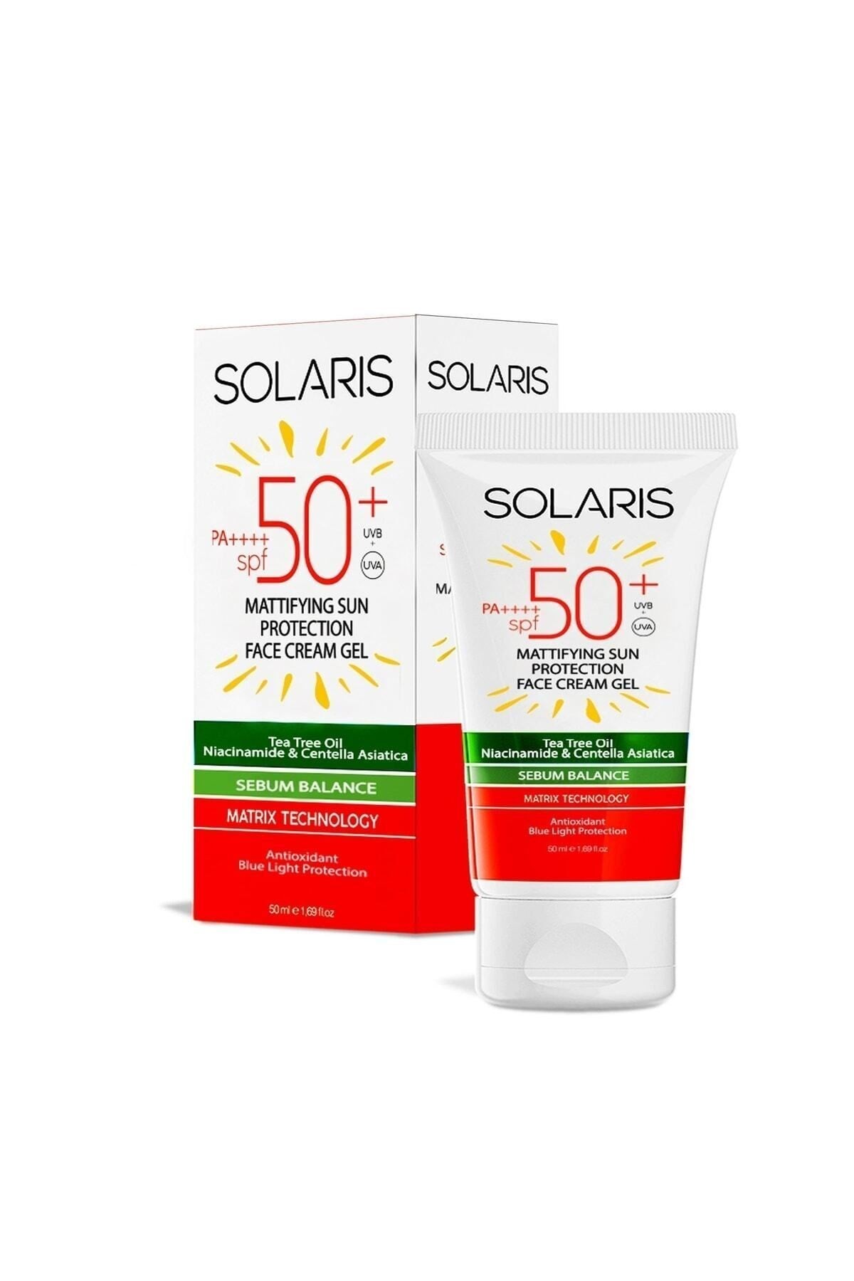 SOLARIS Yağlı Cilt Tipleri Için Mat Bitişli Yaşlanma Karşıtı Jel Güneş Kremi Spf 50 (50 ML)