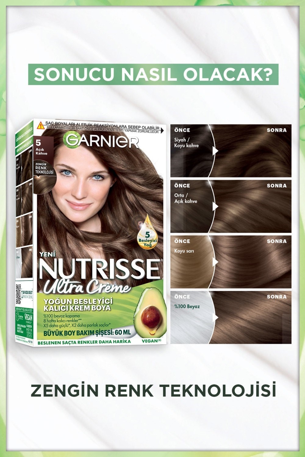 Garnier Nutrisse Yoğun Besleyici Kalıcı Krem Saç Boyası 5 Açık Kahve