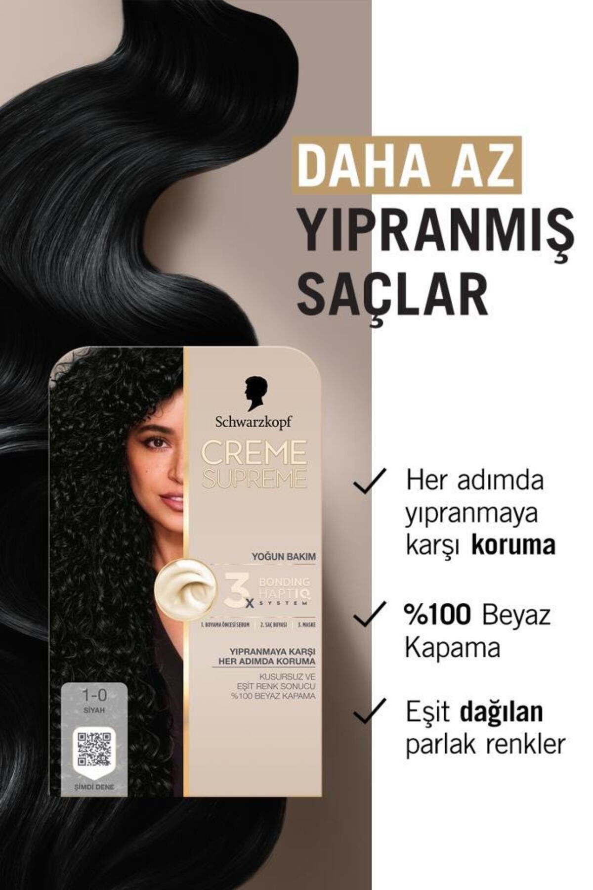 Schwarzkopf Creme Supreme Saç Boyası Full Kit 1-0 Siyah