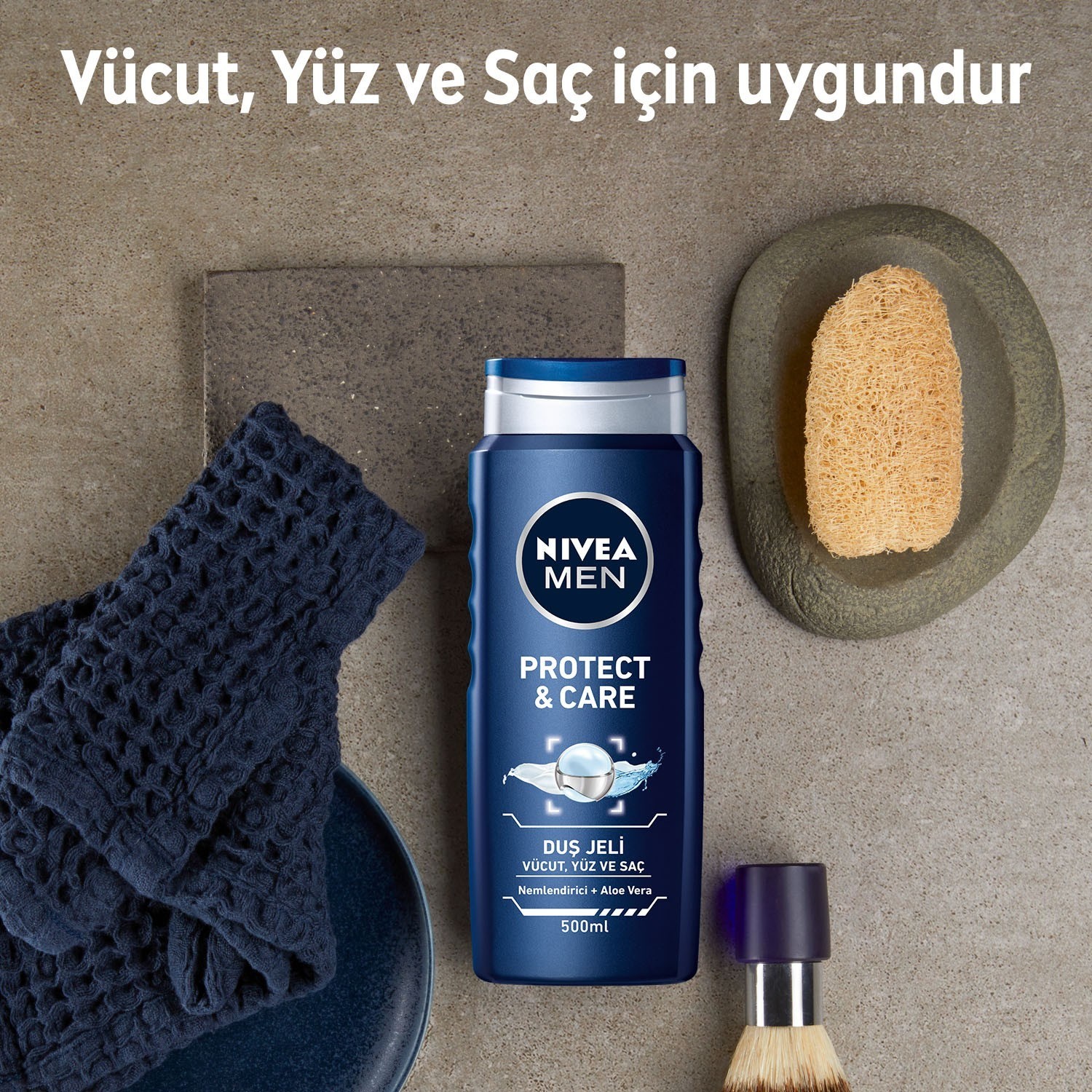NIVEA Men Protect&Care Duş Jeli 500ml, 3'ü 1 Arada Komple Bakım, Vücut, Saç ve Yüz için,Aloe Vera il