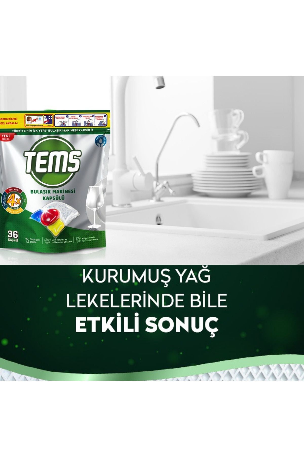 4 Etkili Bulaşık Makinesi Kapsül Deterjanı 36'lı Yerli Ürün Anti Malodor Teknolojisi %100 Türk Malı