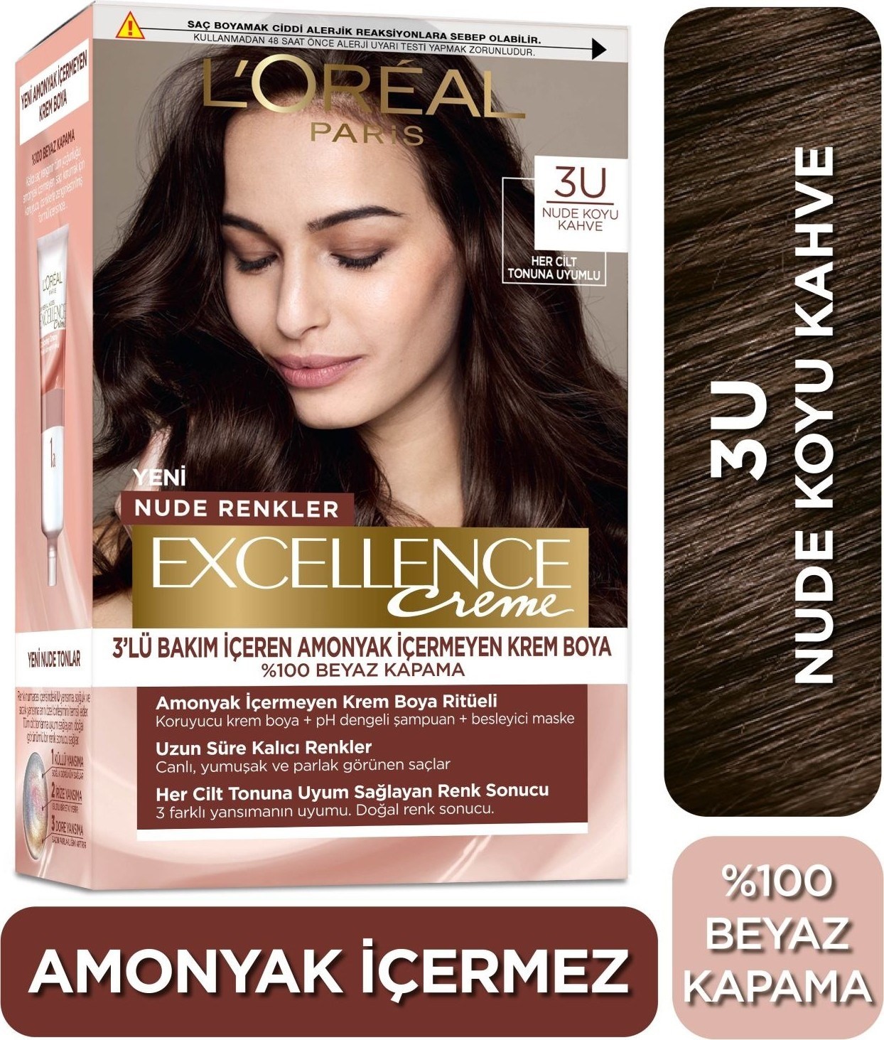 L'Oréal Paris L’oréal Paris Excellence Creme Nude Renkler Saç Boyası – 3u Nude Koyu Kahve