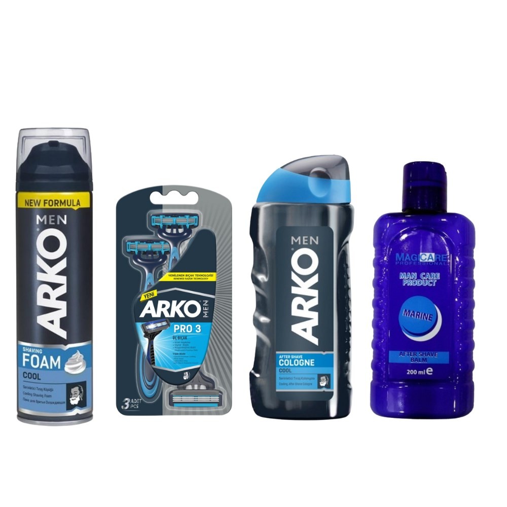 After Shave Balm Marıne+arko Men T3 Pro 3 Bıçaklı Tıraş Bıçağı 3'lü & Cool Tıraş Köpüğü 200