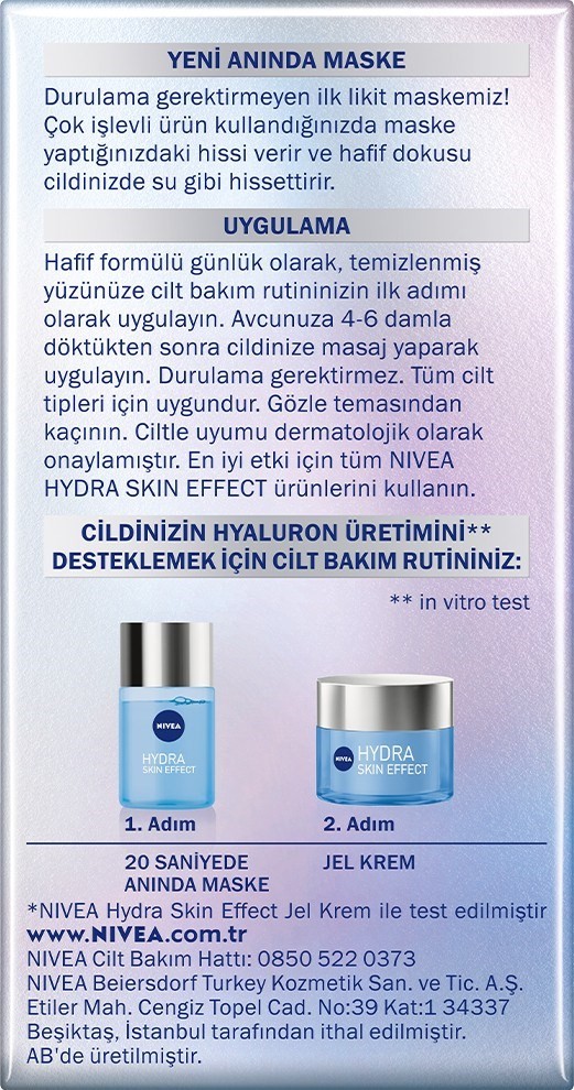 Nivea Hydra Skin Effect 20 Saniyede Anında Yüz Maskesi 100ml, Saf Hyaluron, 72 Saat Nemlendirme, Dol