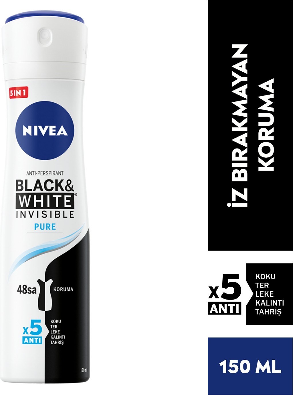 Nivea Kadın Sprey Deodorant Black&White Invisible Pure 48 Saat Anti-perspirant Koruma 150ml