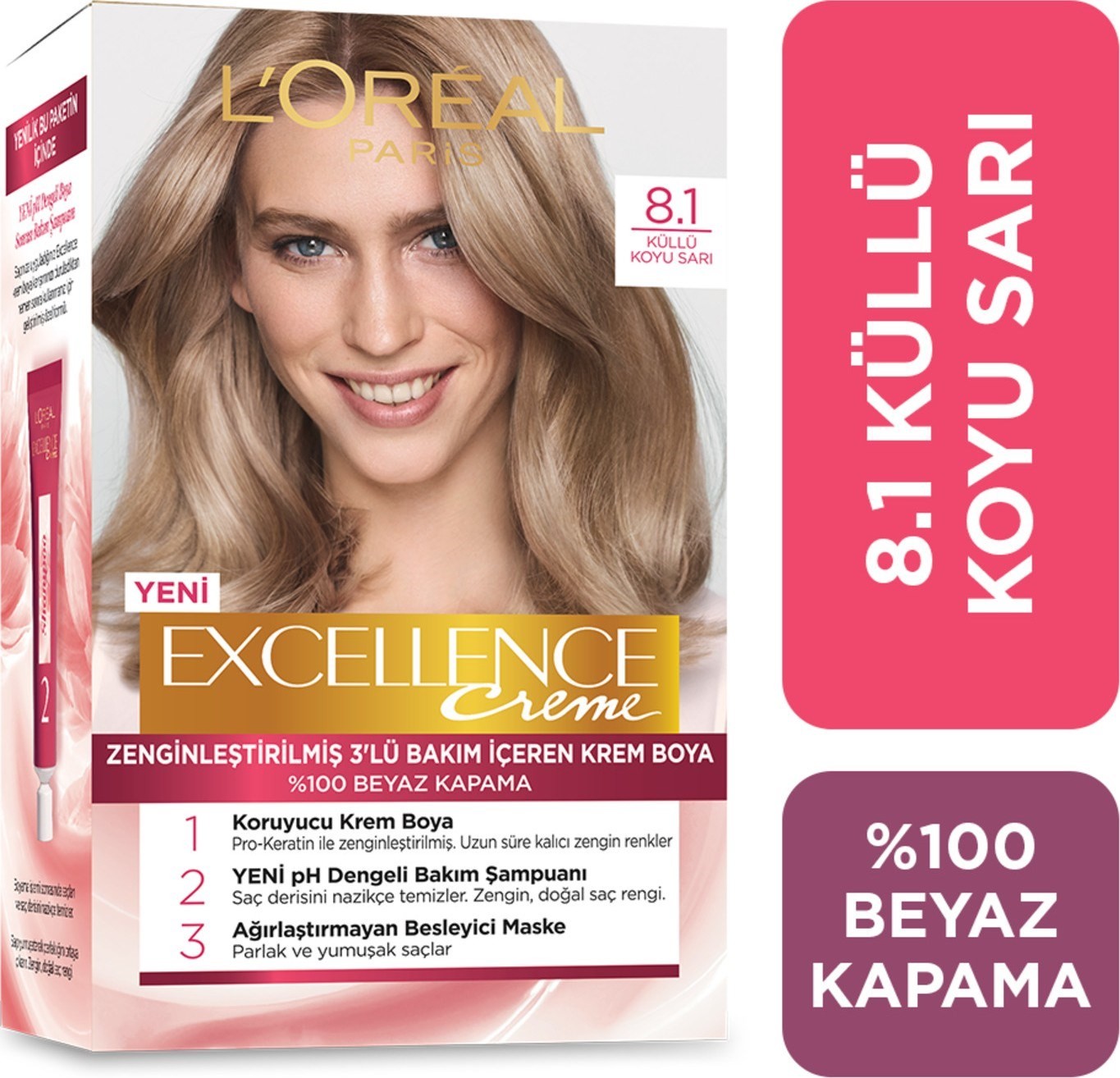 L'Oréal Paris Excellence Creme Saç Boyası - 8.1 Küllü Koyu Sarı