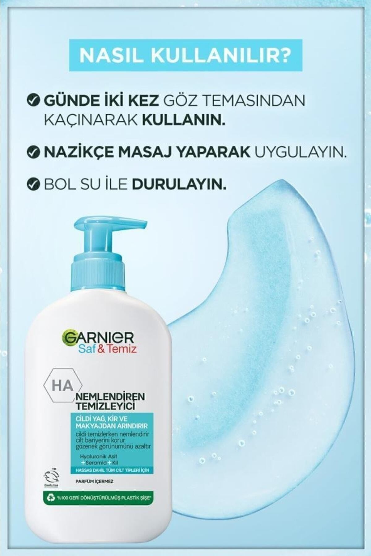 Garnier Saf& Temiz Nemlendiren Temizleyici [ Hyaluronik Asit Seramid Kil] 250 ml Yüz Temizleme Jeli