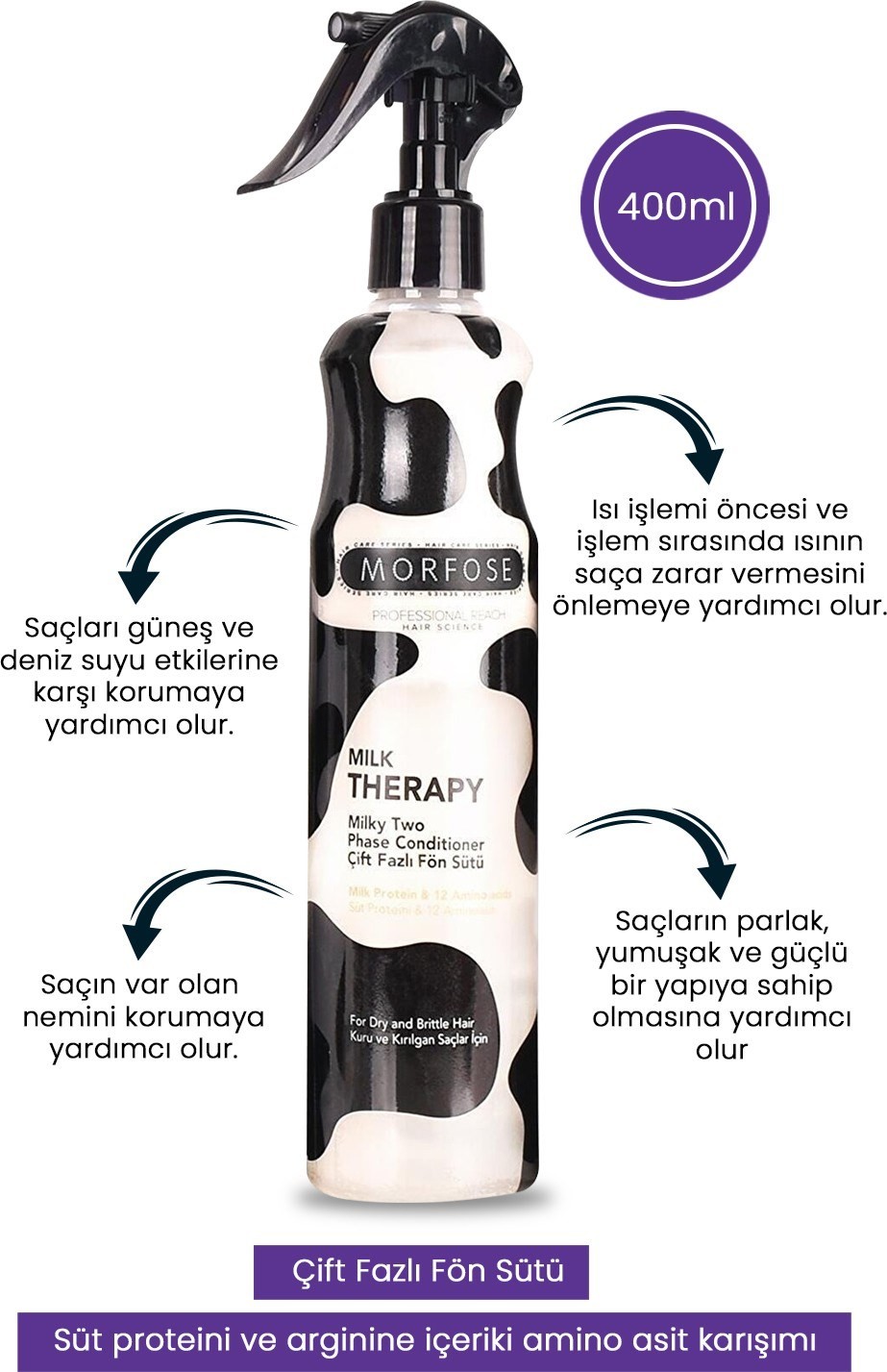 Morfose Milk Therapy Çift Fazlı Saç Bakım Fön Suyu 400 ml - Besleyici, Koruyucu Etki