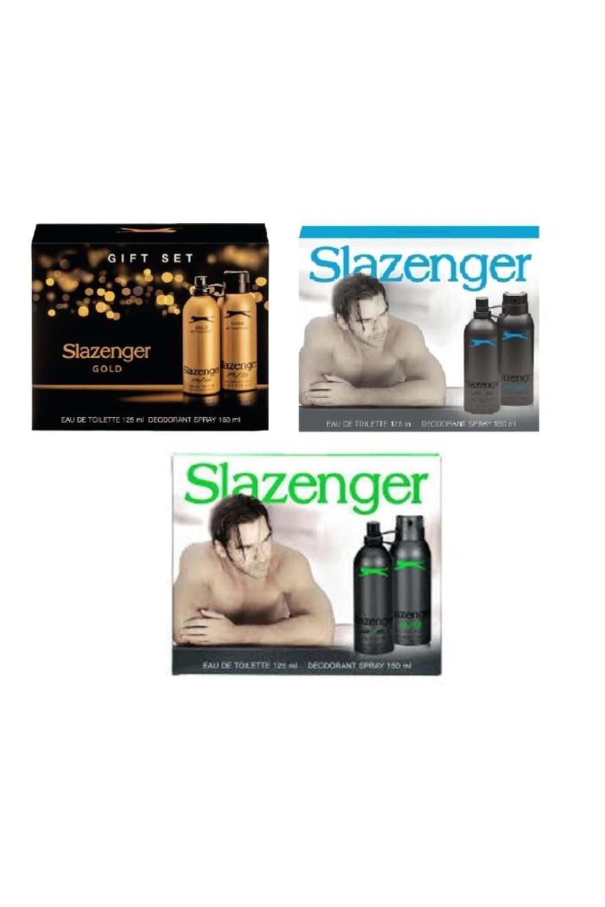 Slazenger Active Sport Yeşil Mavi Gold Edt Deo 125ml X 3'lü Set