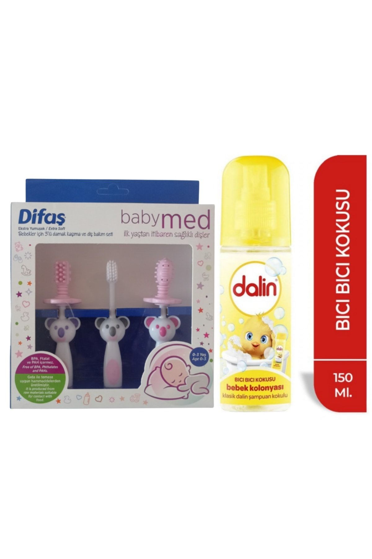 Bebekler Için 3'lü Damak Kaşıma Ve Diş Bakım Seti Pembe + Dalin Bebek Kolonyası Bıcı Bıcı Koku