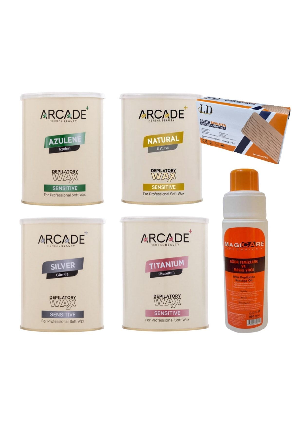 Konserve Ağda 800 Ml Özel Set + Silver + Natural + Titanyum + Azulen + Sir Ağda Yağı 85ml