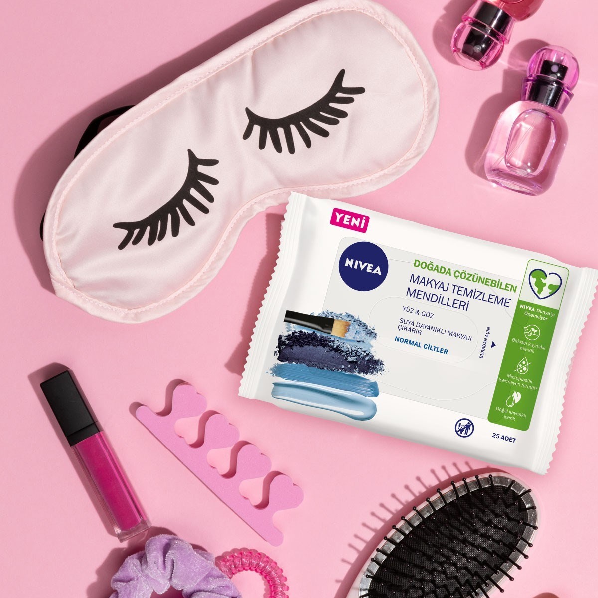 NIVEA 3'ü1 Arada Canlandırıcı Makyaj Temizleme Mendilleri (25Adet),Normal ve Karma Ciltler,Yüz ve Gö