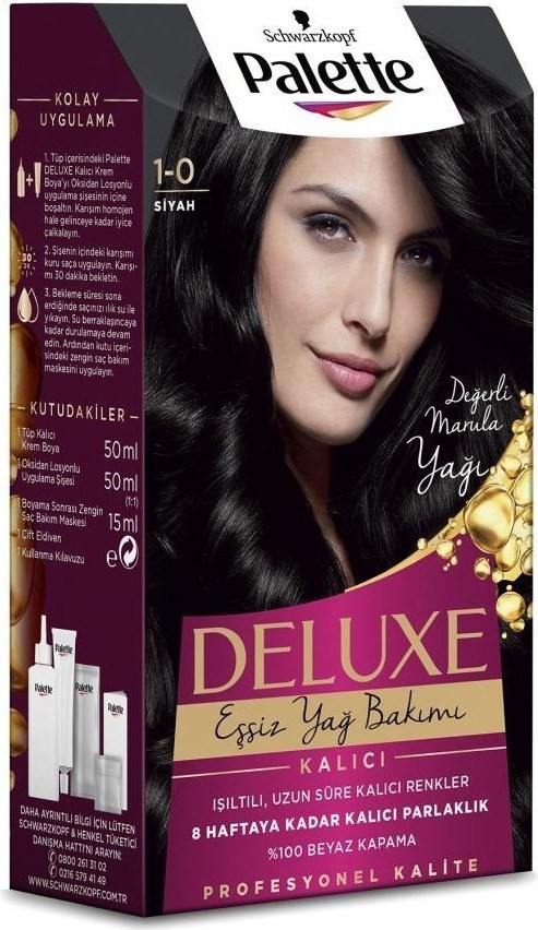 Palette Deluxe Kalıcı Renkler Saç Boyası 1-0 Siyah