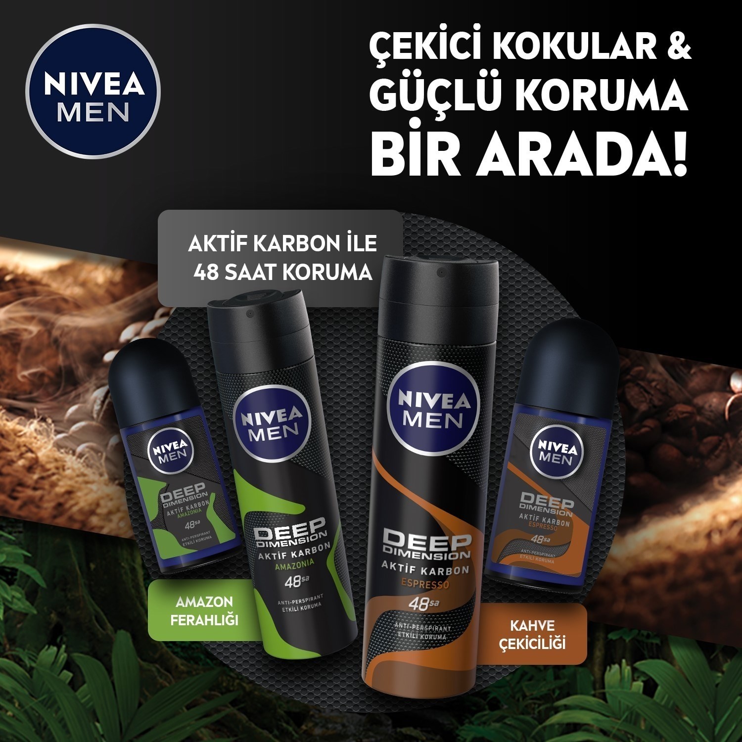 Nivea Men Erkek Sprey Deodorant Deep Dimension Amazonia 48 Saat Anti-perspirant Koruma 150ml, Çekici
