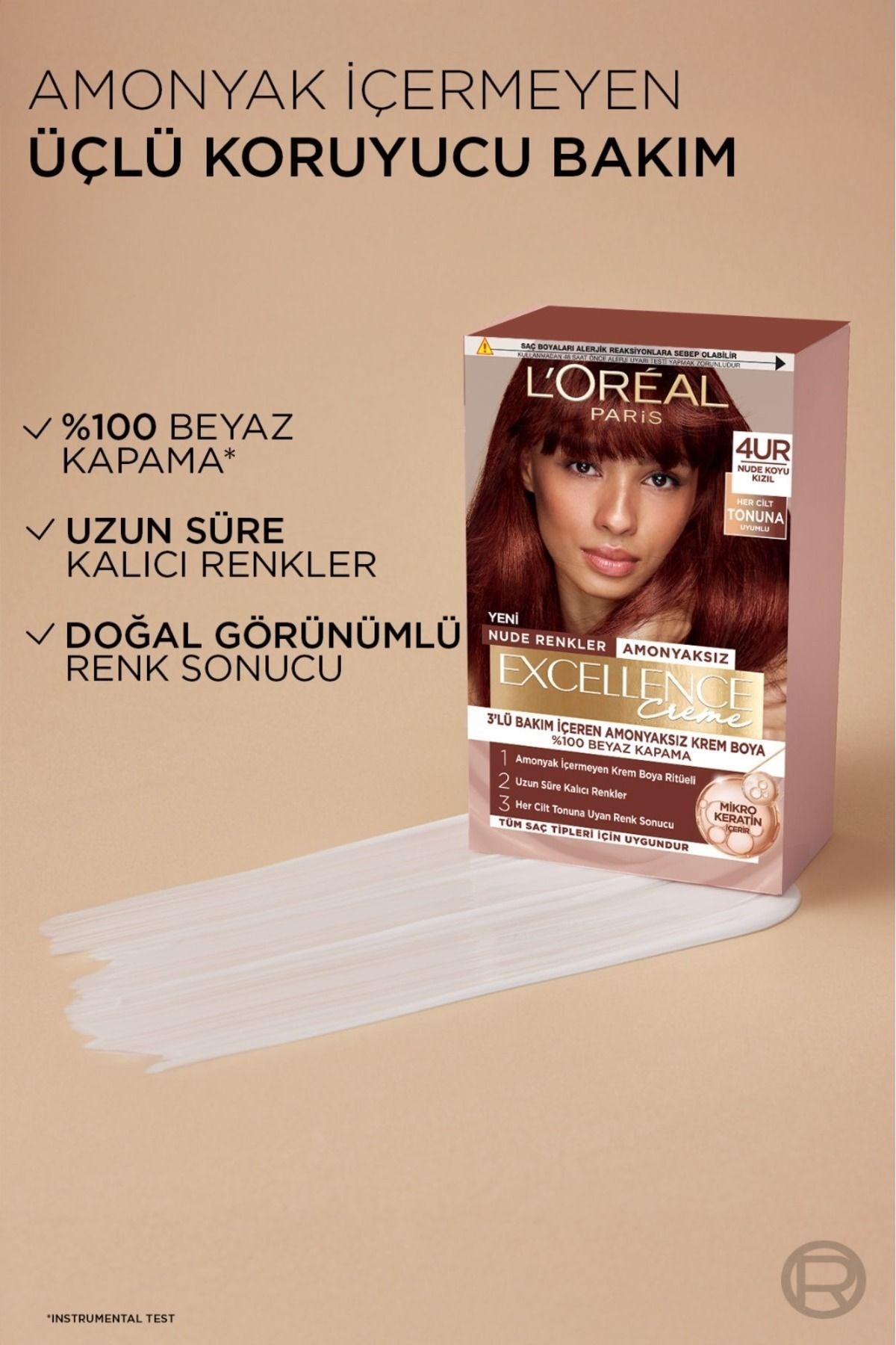 L'Oreal Paris Excellence Creme Amonyaksız 4UR Nude Koyu Kızıl Saç Boyası