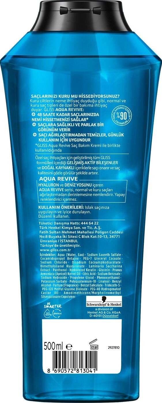 Gliss Aqua Revive Hyaluron ve Deniz Yosunu içeren Nemlendirici Şampuan 500ml