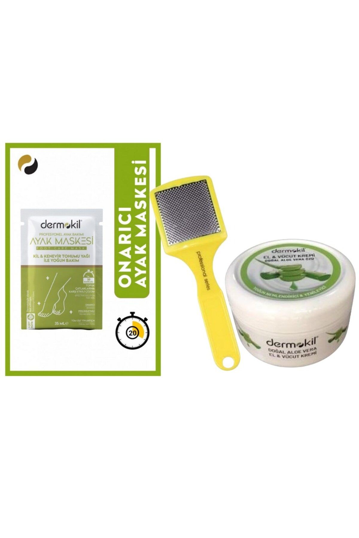 Kil & Kenevir Yağlı Ayak Maskesi 35 ML + Aloe Vera Özlü Nemlendirici Krem 220 ML + Plastik