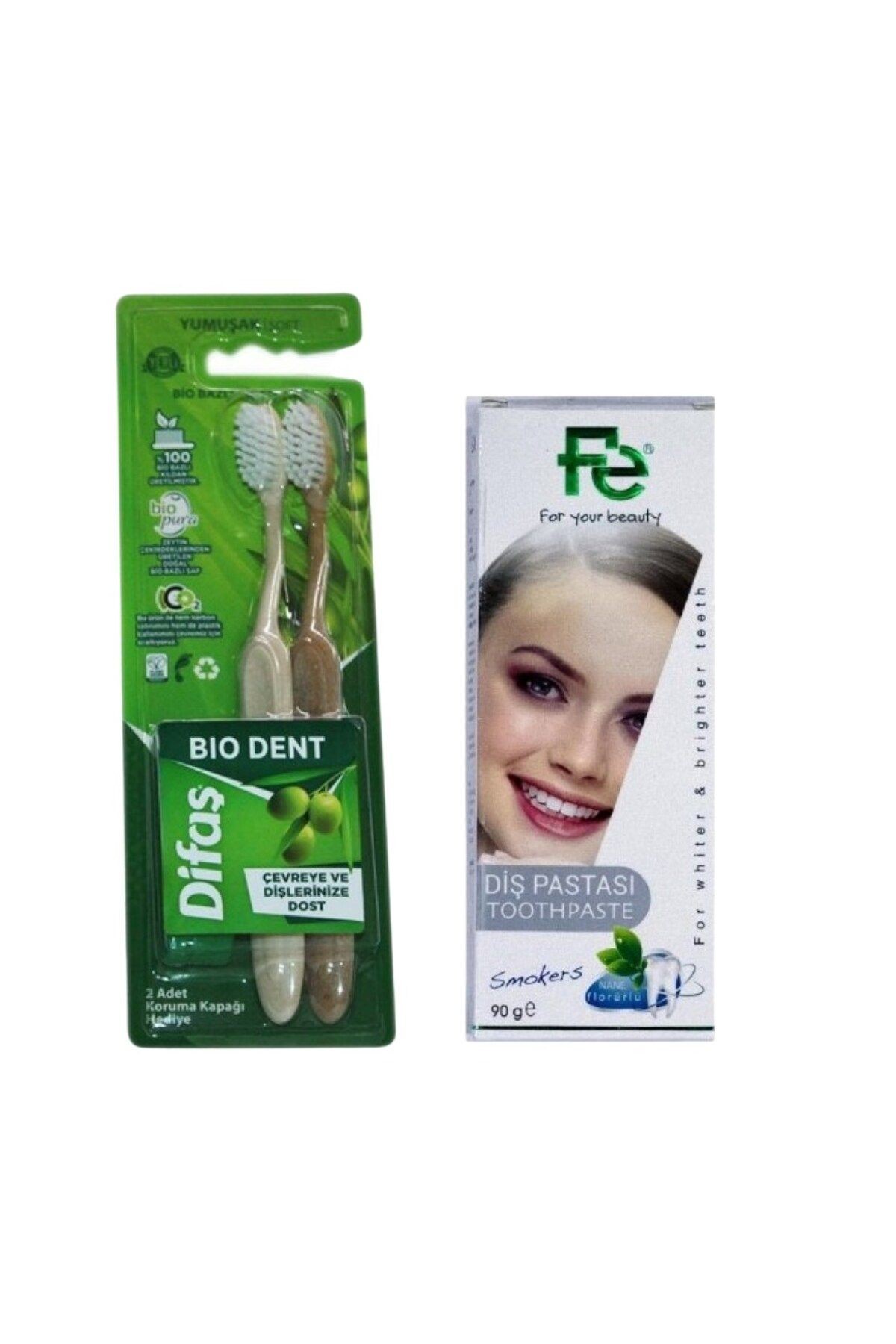 Fe Diş Pastası Smokers 90 G + Difaş Bio Dent Bio Bazlı 2'li Diş Fırçası Yumuşak