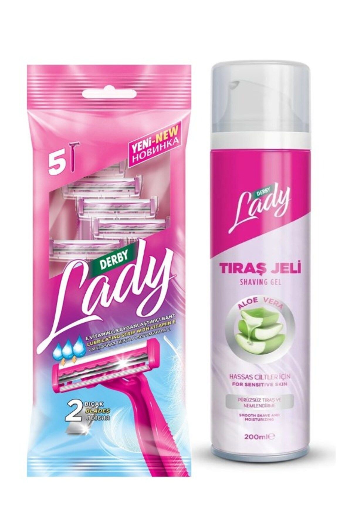 Lady 2 5'li Poşet + Derby Lady Tıraş Jeli Aloe Vera 200Ml Avantajlı Paket