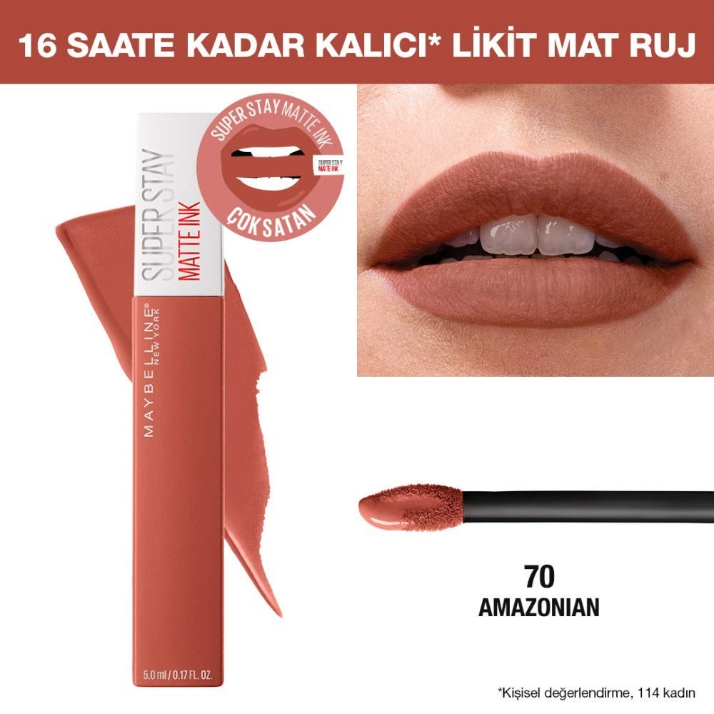 Maybelline New York Super Stay Matte Ink Likit Mat Ruj, 70 Amazonian, Kahverengi, 5 ml