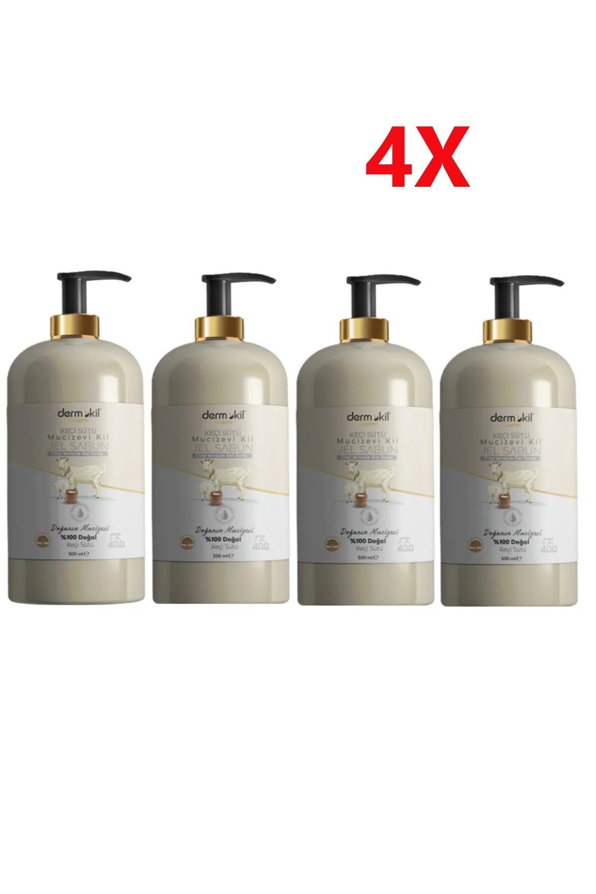 4 Adet Dermokil 500 ml Keçi Sütlü Jel Sabun