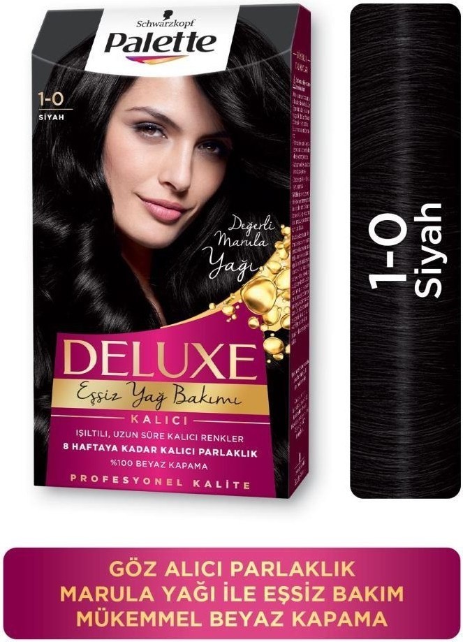 Palette Deluxe Kalıcı Renkler Saç Boyası 1-0 Siyah