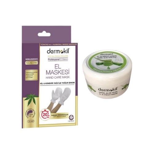 Dermokil El Bakım Maskesi+Dermokil Nemlendirici El Yüz Bakım Kremi Aloe Vera Özlü 220 ml