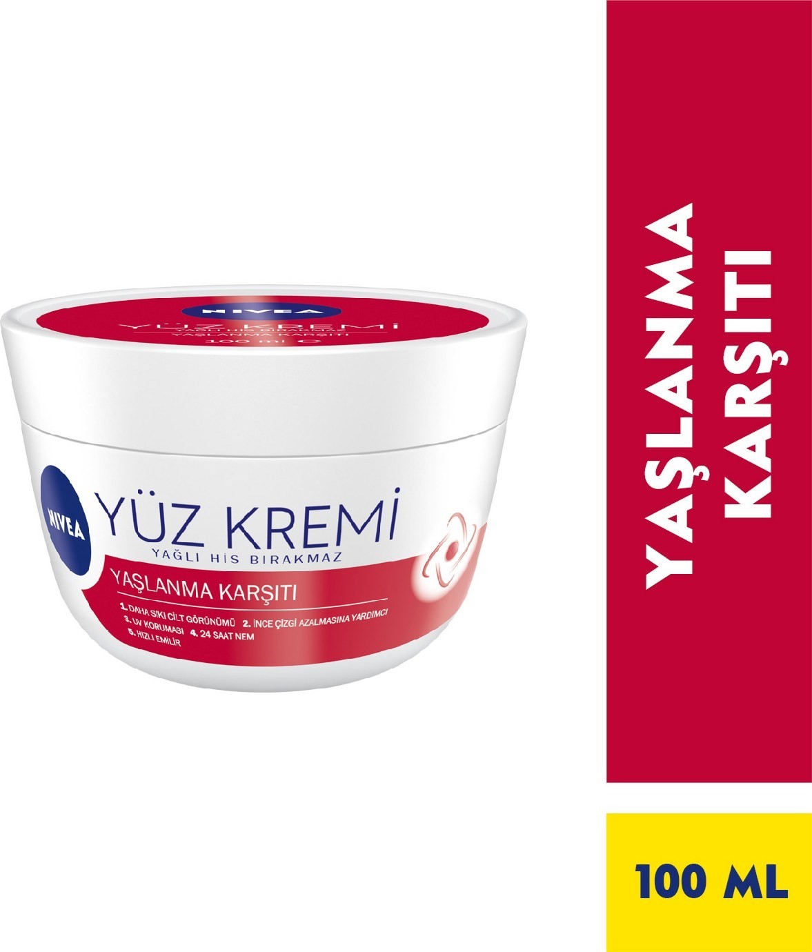 NIVEA Yaşlanma Karşıtı Yüz Kremi (100 ml), 24 Saat Nemlendirici Yüz Kremi