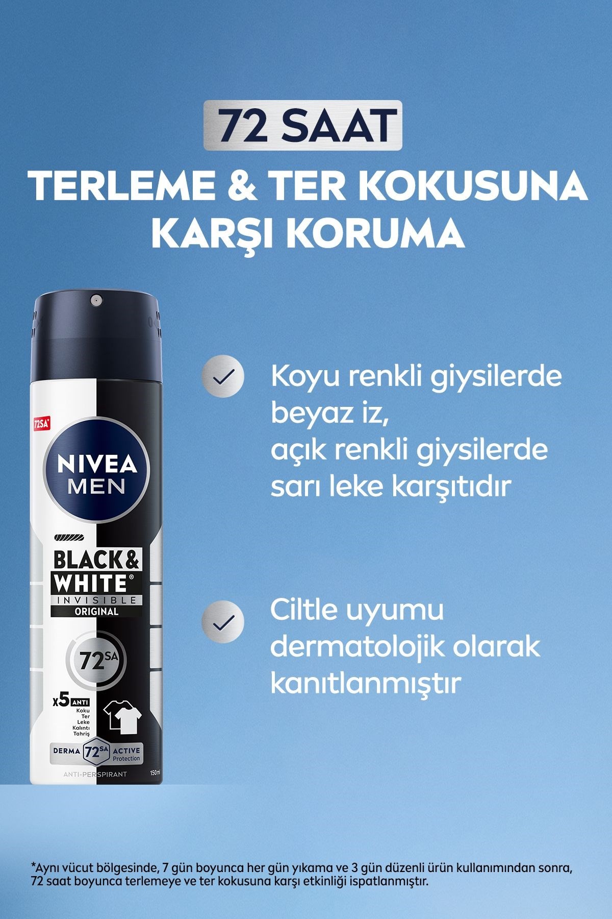 Nivea Men Erkek Sprey Deodorant Black&white Invisible Original 200ml, 72 Saat Anti-perspirant Ter Ko