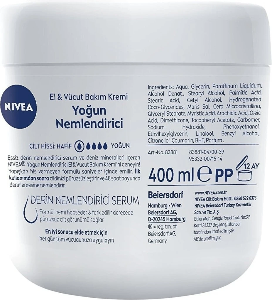 Nivea El ve Vucut Yoğun Nemlendirici Bakım Kremi 400 ml x 2 Adet