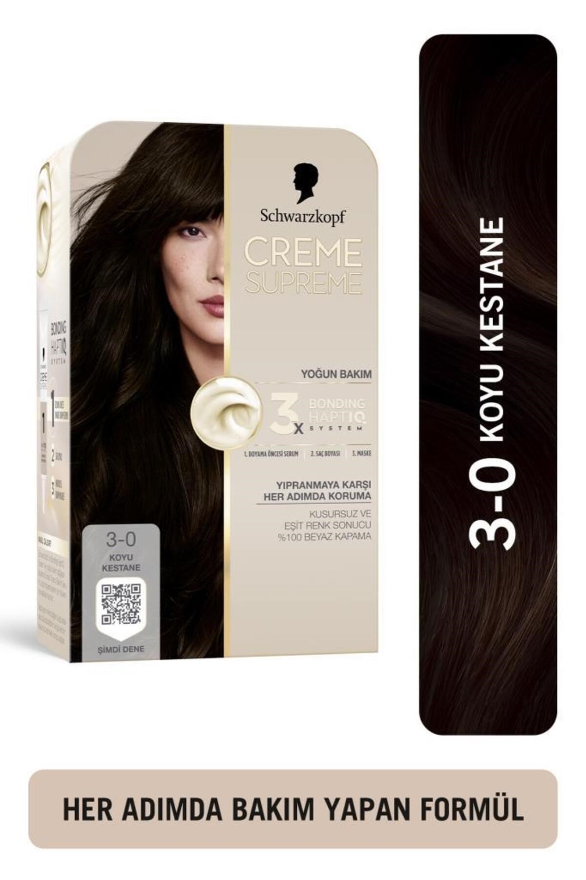Schwarzkopf Creme Supreme Saç Boyası Full Kit 3-0 Koyu Kestane