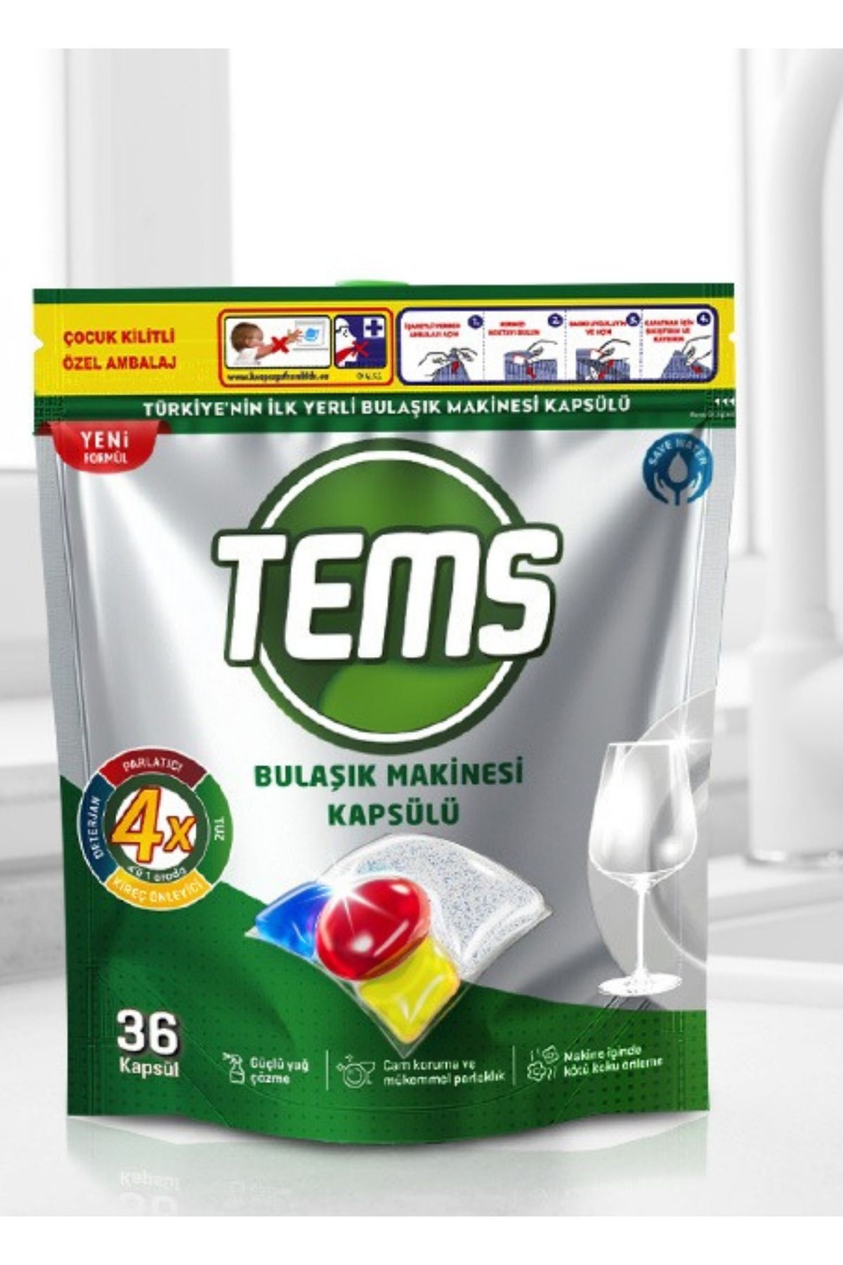 4 Etkili Bulaşık Makinesi Kapsül Deterjanı 36'lı Yerli Ürün Anti Malodor Teknolojisi %100 Türk Malı
