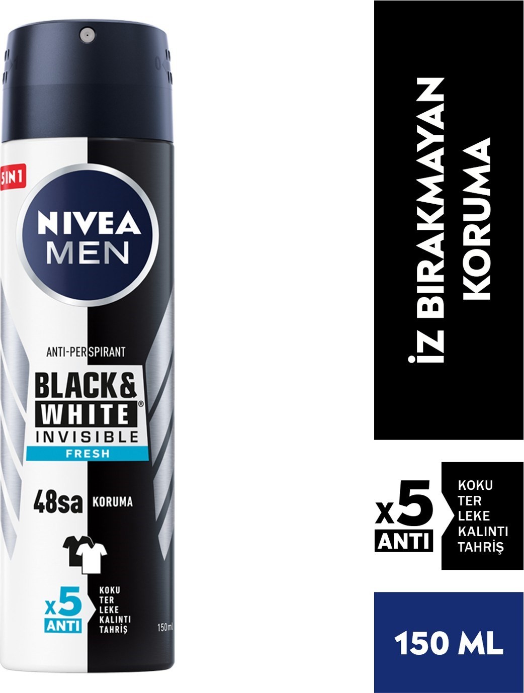 Nivea Men Erkek Sprey Deodorant Black&White Invisible Fresh 48 Saat Anti-perspirant Koruma 150ml